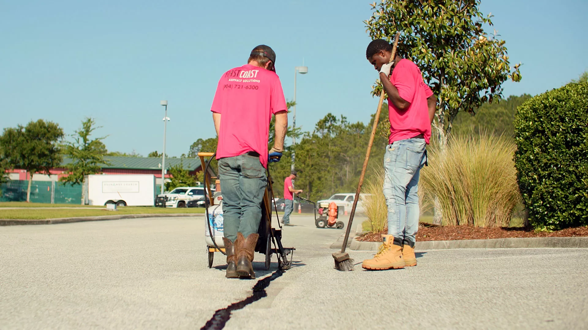 Crack Sealing Team From First Coast Asphalt Solutions